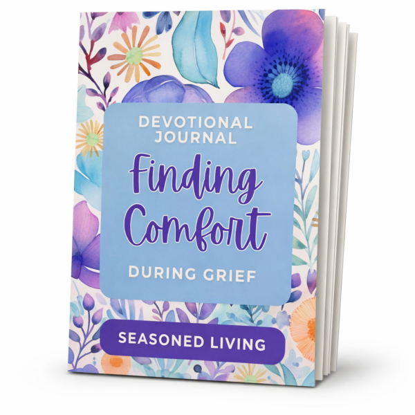“Finding Comfort in Grief & Loss guided Christian journal with blush watercolor cover, rose‑gold cross, and elegant spiral binding.”